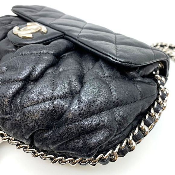 Chanel Chain Shoulder Bag Lambskin Black Silver Hardware Flap - Picture 5 of 9